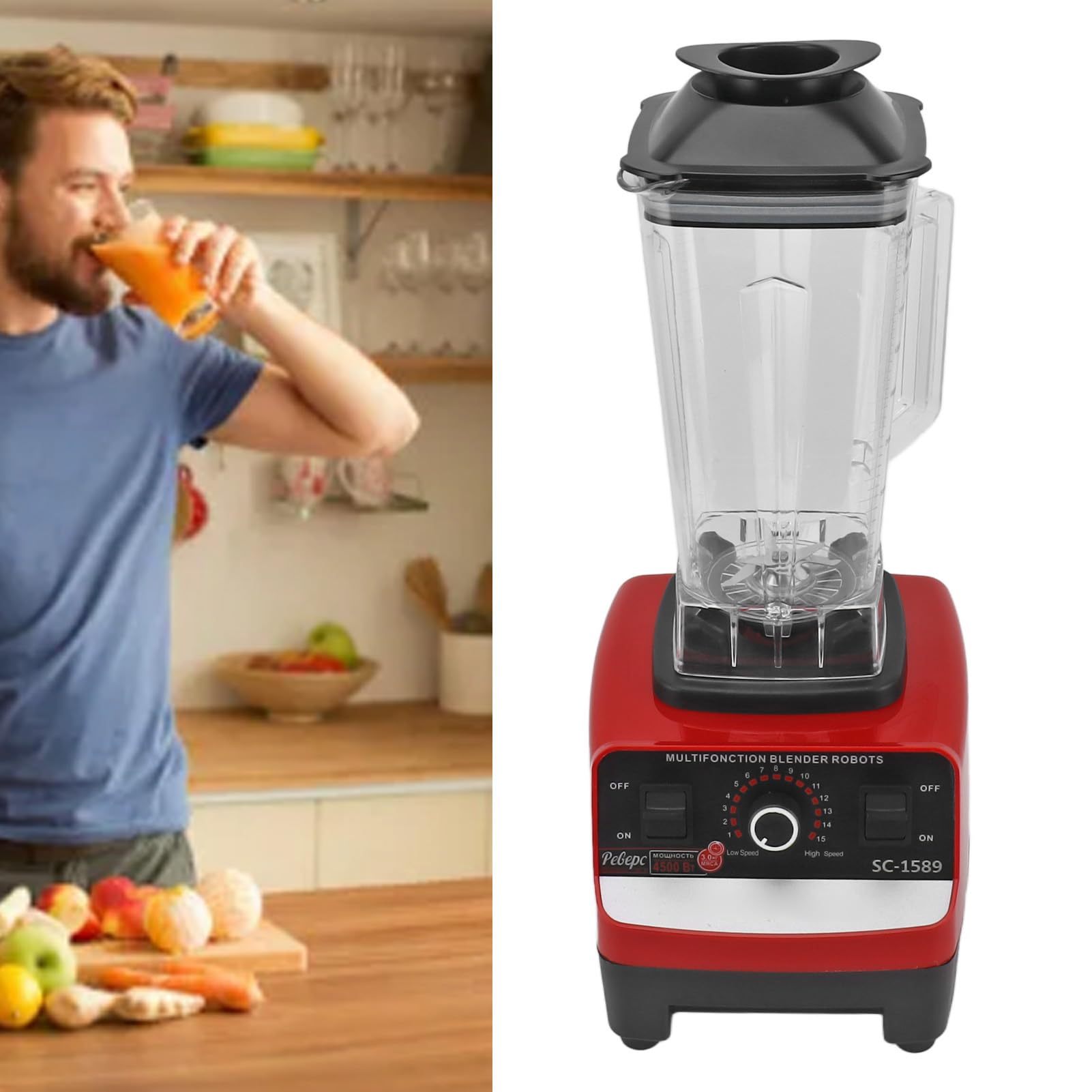 Licuadora de Alta Potencia de 4500 W, Gran Capacidad de 2 L, 15 Velocidades, 6 Cuchillas de Acero Inoxidable Procesador de Alimentos Multifunción con (Enchufe europeo 220V)
