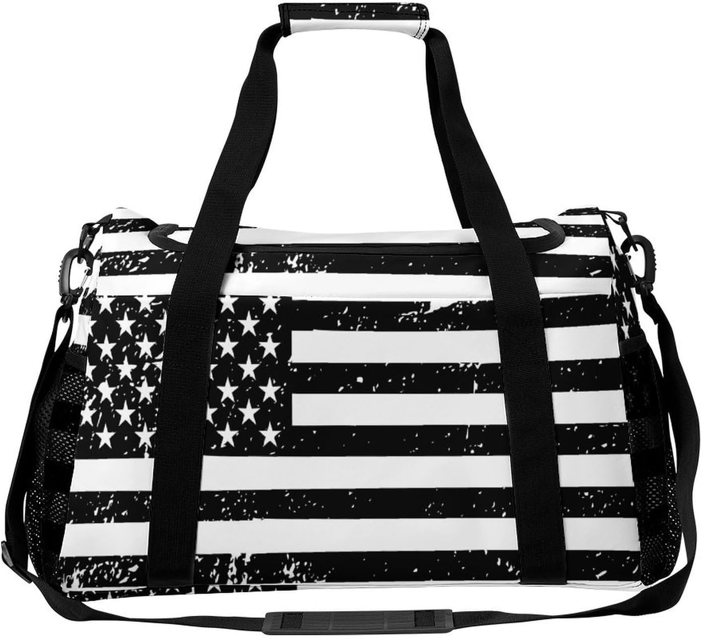 Black American Flag Personal Item Bag Travel Duffel Bag Sports Tote Gym Bag Luggage Duffle for Women Men