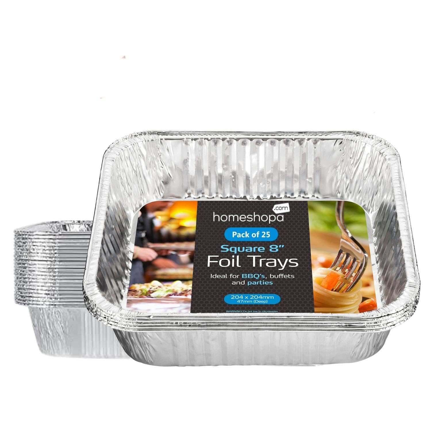HOMESHOPA Aluminium Foil Trays, 8 Inch 25 Pack Square Disposable Tin Foil Containers, Best for Meal Prep, Baking, Broiling, Roasting, Freezing & Food Storage Takeaway Tins, Oven Freezer Safe