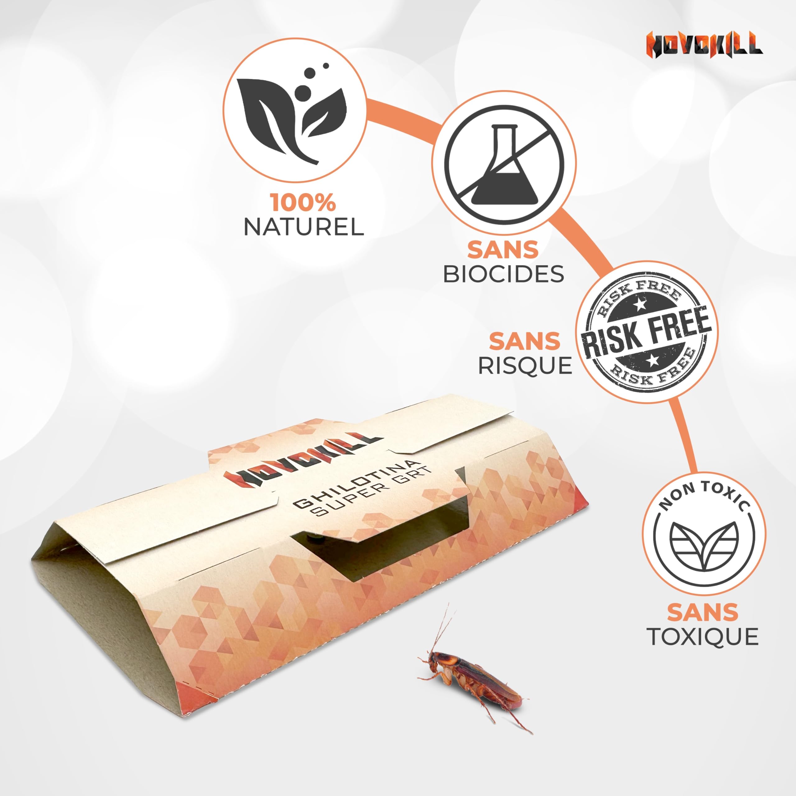 Novokill 10x Pièges Cafard avec Appât | Solution Efficace | Produit Puissant Professionnel | Inclus E-Book Français | Lot 10 Pièges Ghilotina GRT