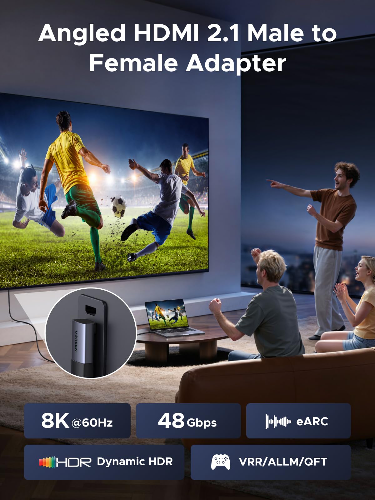 UGREEN Adattatore HDMI 2.1 8K Gradi 90 e 270 2 Pezzi 8K 60Hz 4K 240Hz Bidirezionale Adattatore HDMI Maschio Femmina 48Gbps eARC HDR Alluminio Compatibile con PC HDTV Proiettore Monitor PS5 4 Xbox