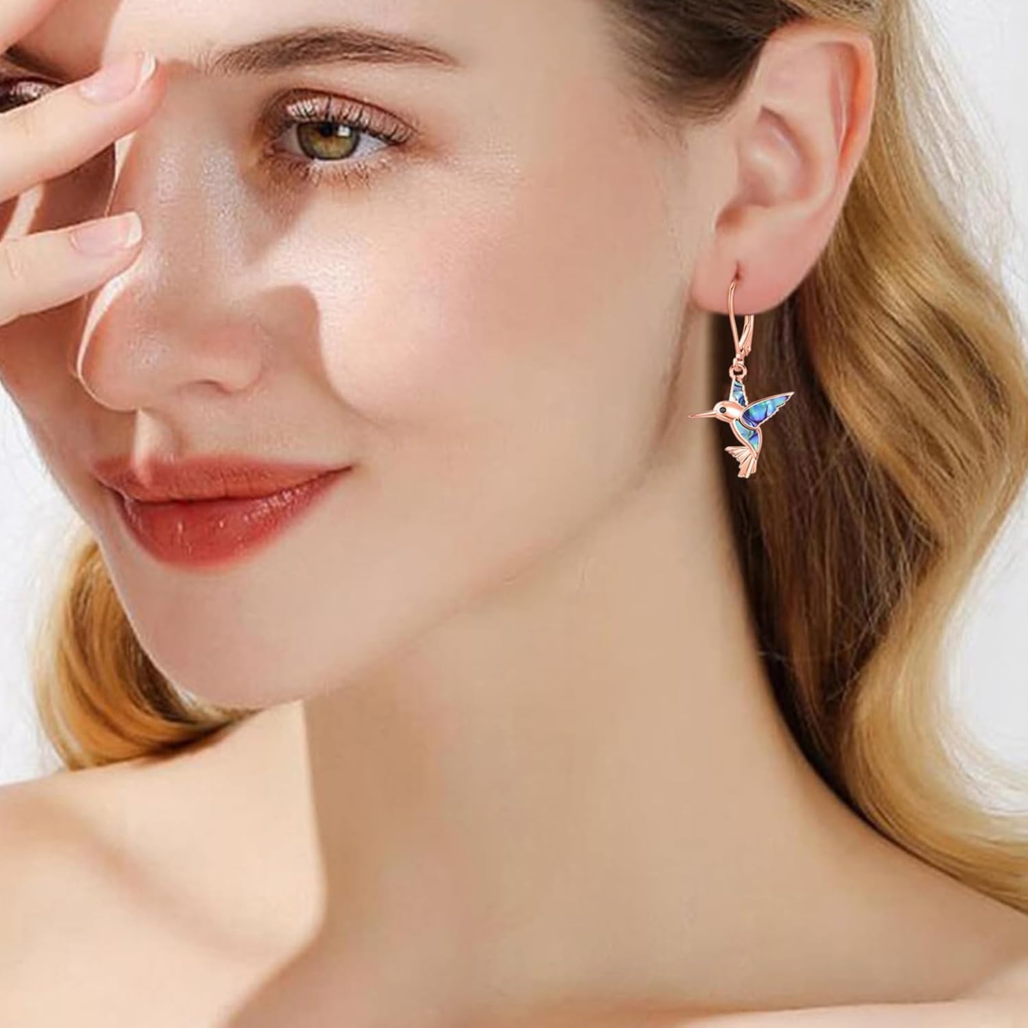 Dreamboat Hummingbird Bird Leverback Earrings for Women 925 Sterling Silver Abalone Shell Dangle Drop Earring Jewelry Gifts for Hummingbirds Lovers