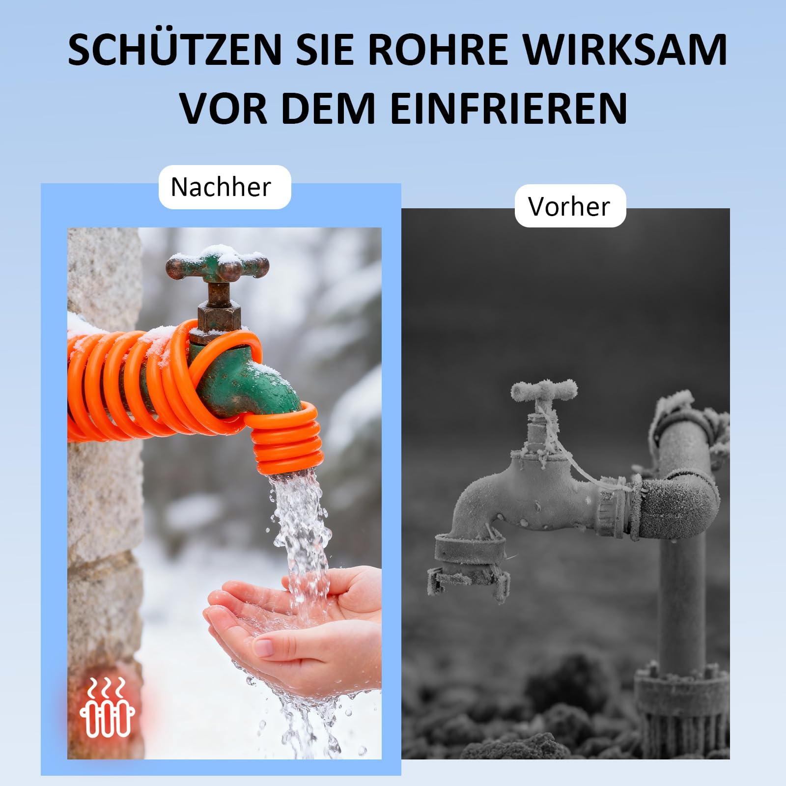 Câble Chauffant Antigel Autorégulant 25W/m 10m IPX7 avec Thermostat
