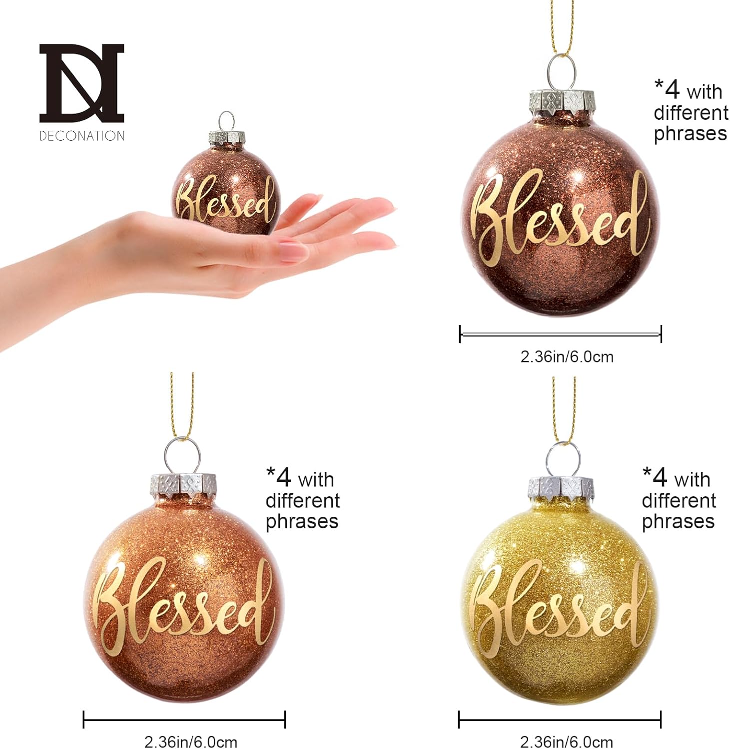 DN DECONATION 12PCS Thanksgiving Hanging Ball Ornaments 2.36 inch Fall Tree Decorations and Ornaments Thankful Blessed Tree Hanging Ornament Set for Autumn Thanksgiving Home Holiday Party Decorations