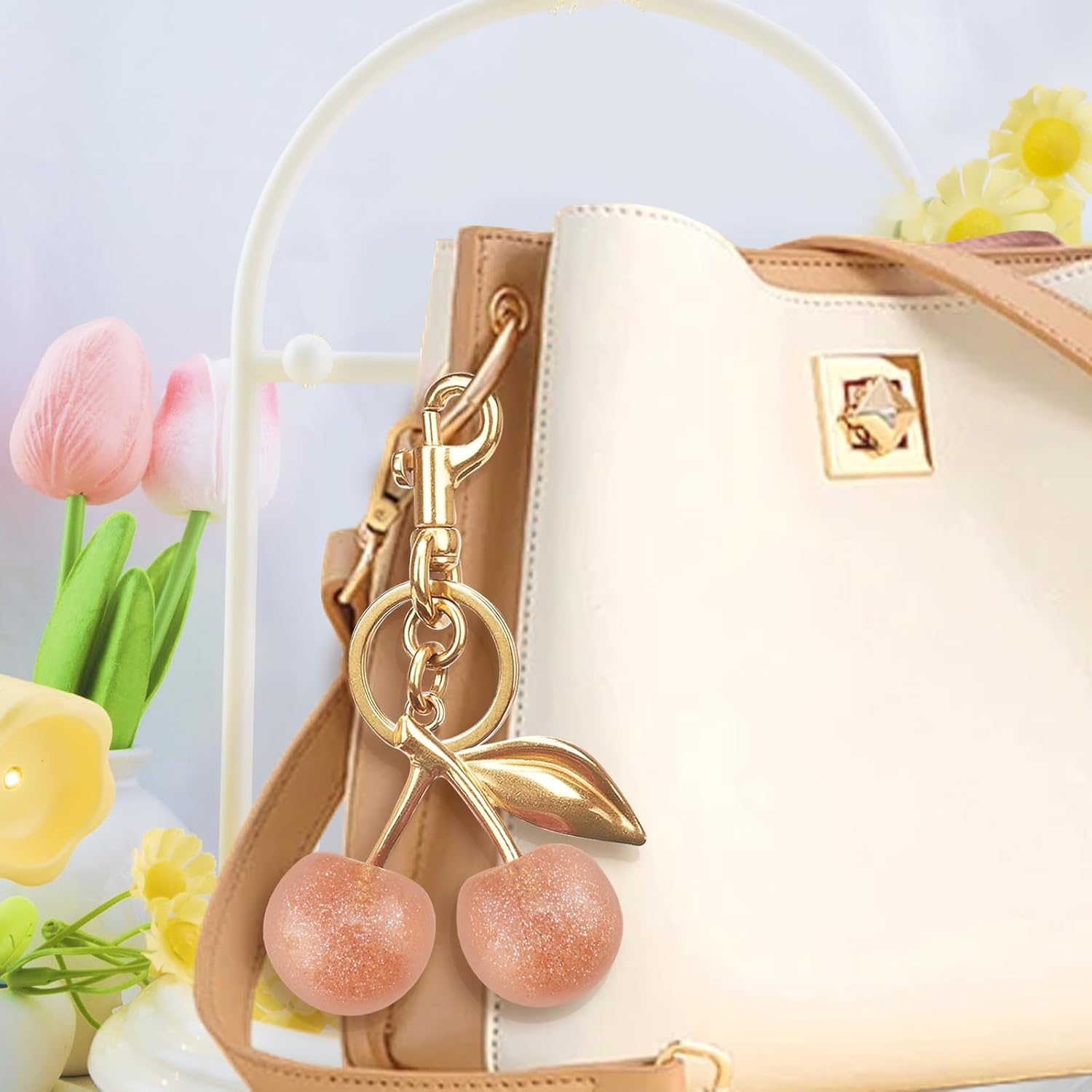 Keychain Cherry Bag Purse Charms For Handbags Accessories— Cherry Bag Charm For Women Cute Valentines Day Gifts - Image 3