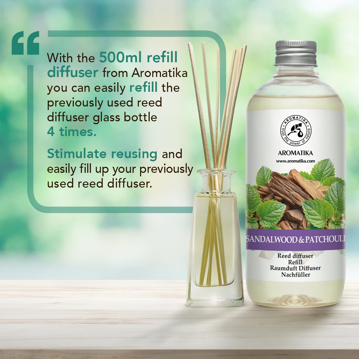 Recharge Diffuseur de Santal Patchouli 500 ml - Diffuseur à l'Huile Essentielle de Patchouli - Desodorisant Maison - Fragrance Durable - Aromathérapie - Reed Diffuseur Refill Sandalwood & Patchouli