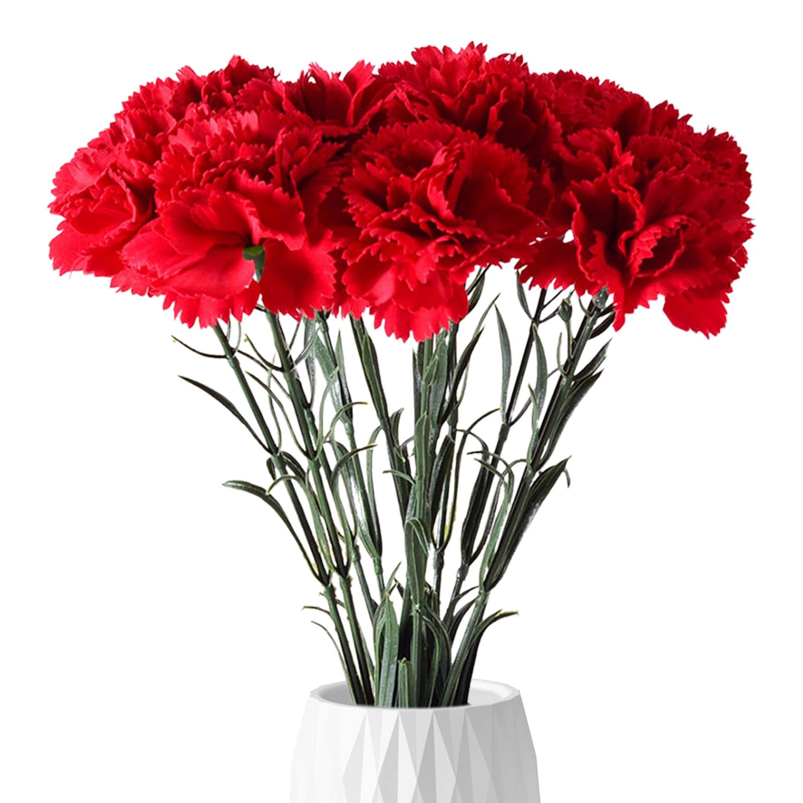 matumou 1/10Pcs Artificial Red Carnation Realistic Fake Silk Flower Wedding Indoor Office Table Centerpiece Faux Flower Decoration