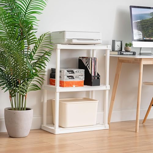 Miniatura 4 de IRIS USA - Estantes de almacenamiento de plástico ligero de 3 estantes, capacidad de 150 libras, 33 pulgadas de alto x 24 pulgadas de ancho x 12