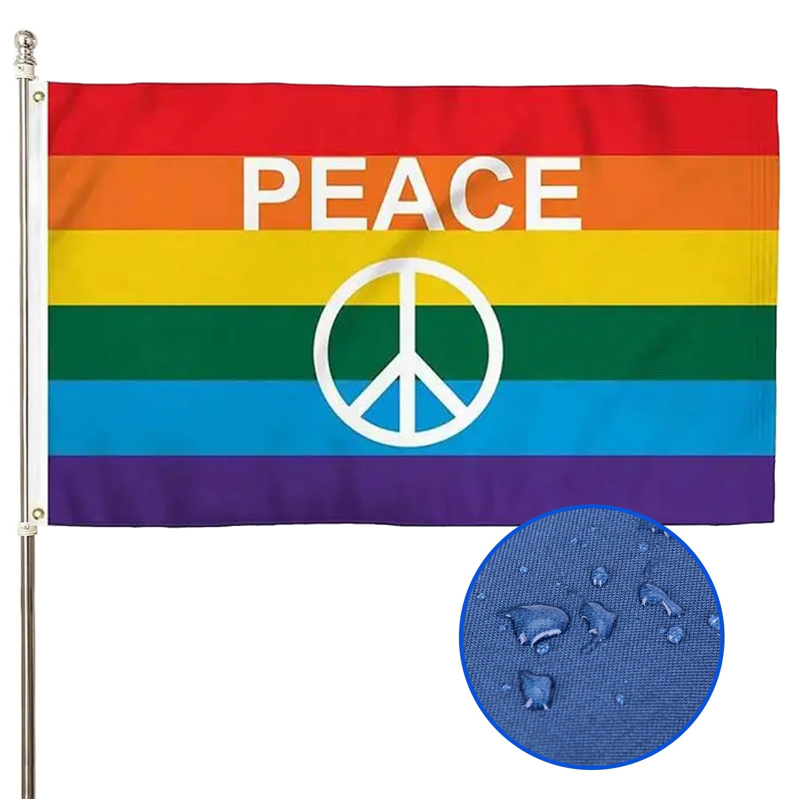 Pride Flag Decorations,3*5Ft Rainbow Peace Letter Symbol Flag LGBTQ Gay Lesbian Bisexual Transgender Vivid Color Polyester Rainbow Flag With 2Brass Grommet For Pride Day Month Parade Garden Yard Decor