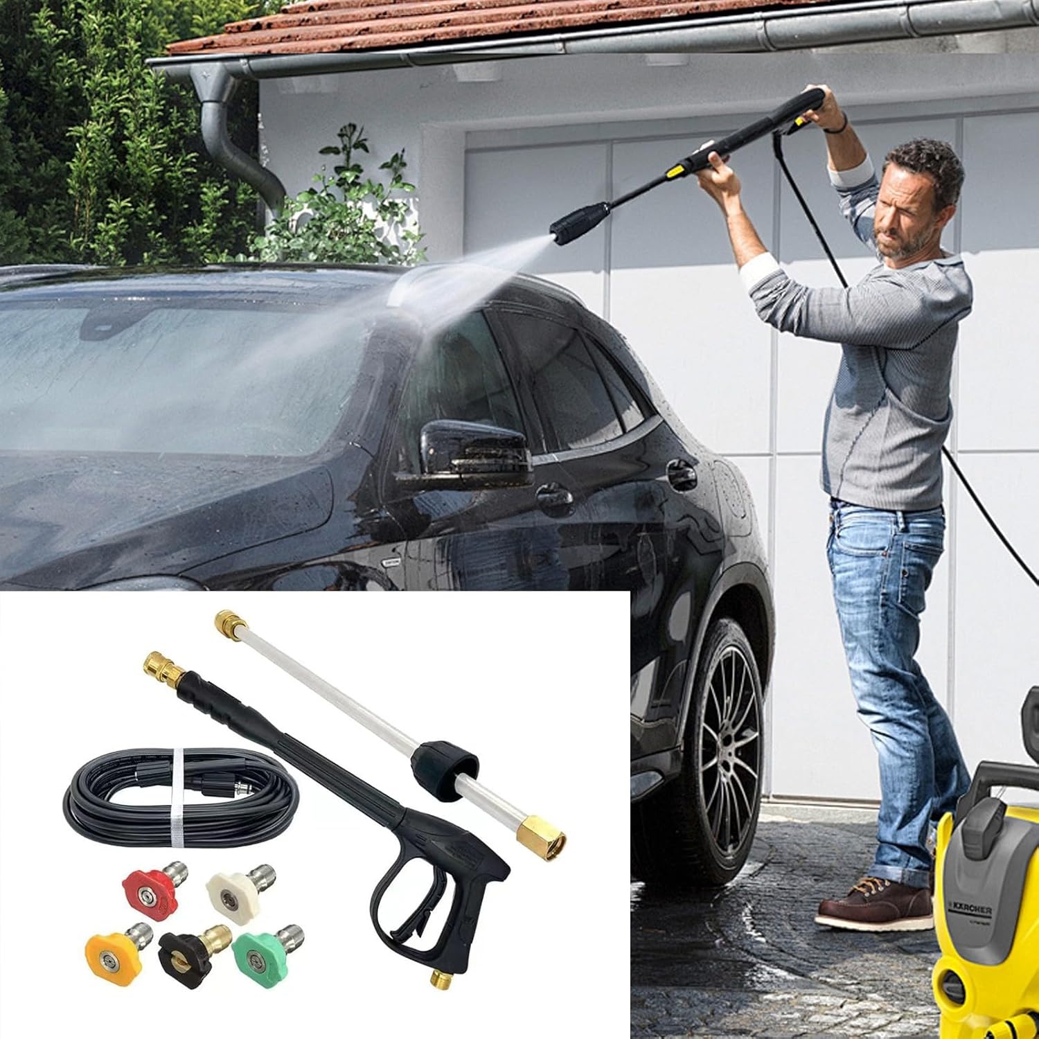 Brass Construction Car Wash Nozzle Tool 4 Sprayed Patterns Ergonomic Handle Suitable for Garden Washing Outdoor Use Multiple Angled Sprayed Wash