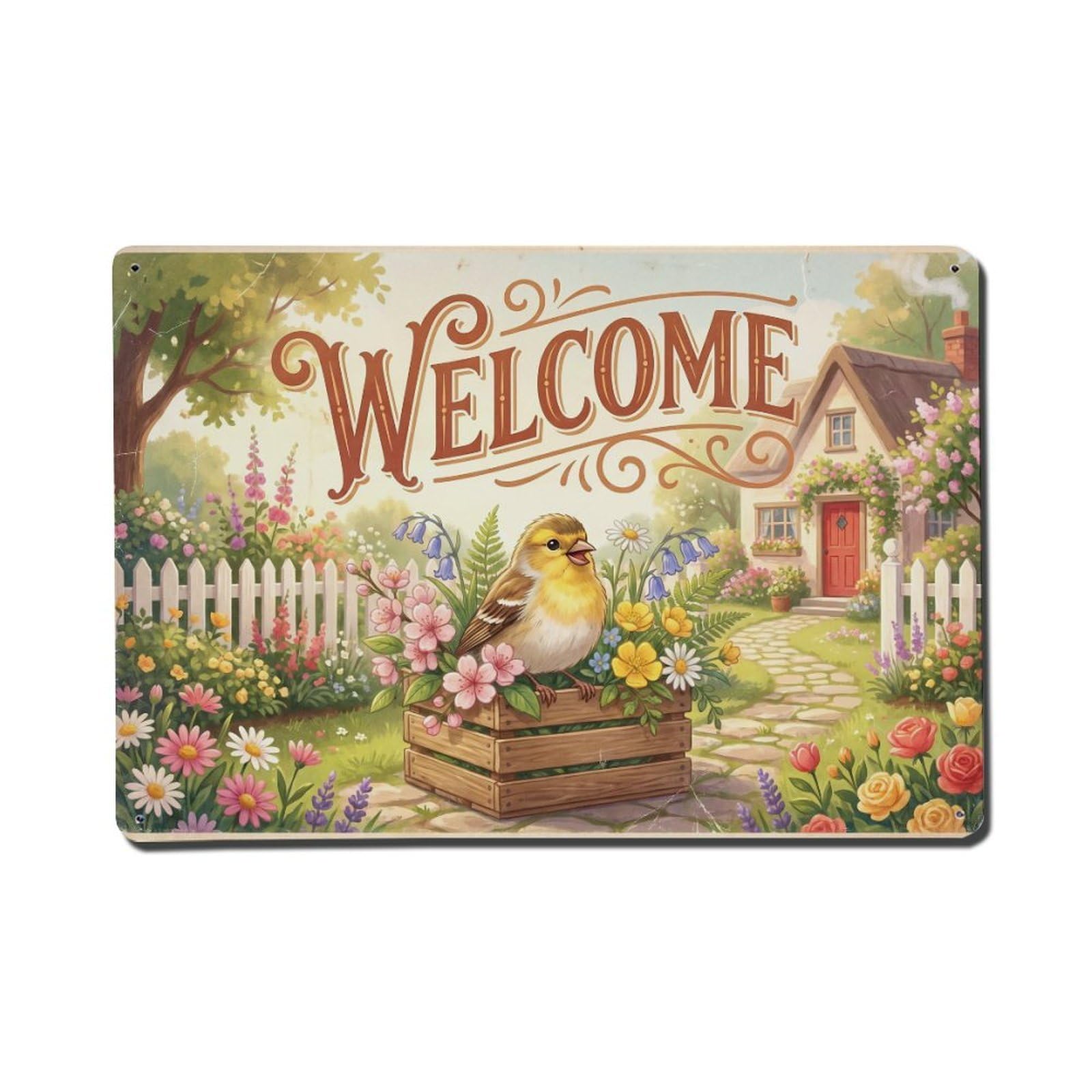 [Vintage Welcome] Finch Blooming Season Metal Tin Sign
