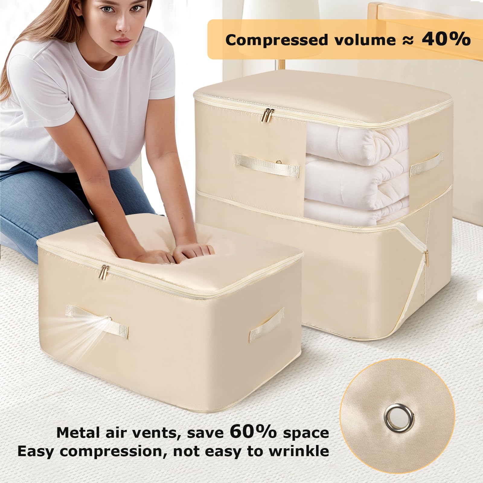 Minicoco 2 Packs 132L Large Clothes Storage Bags, Closet Organizers and Storage with Reinforced Handle and Zips - Image 3