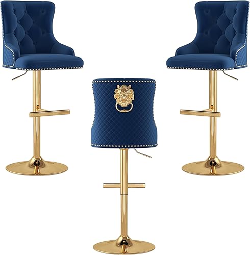 Miniatura 66 de ABET Juego de 2 taburetes de bar, taburetes de altura de mostrador con reposapiés, silla giratoria ajustable de terciopelo para isla de cocina con