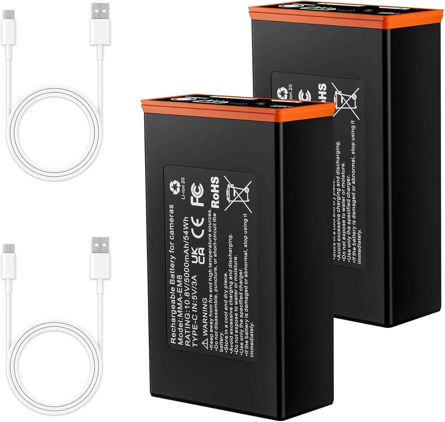 2-Pack 5000mAh Replacement Battery for Moultrie Cellular Trail Cameras - Compatible with Edge Series including Edge, Edge, Edge Pro, Edge 2, Edge 2 Pro, Features USB-C and Solar Panel Charging