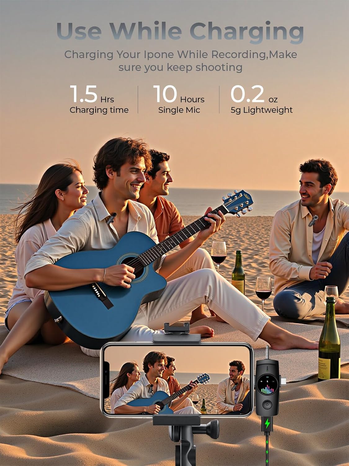 Wireless Lavalier Microphone for iPhone 3-in-1 Mini Mic with 20H Battery & 80ft Range - DSP Noise Cancellation, Smart Modes for Content Creators Live Streaming - Image 4