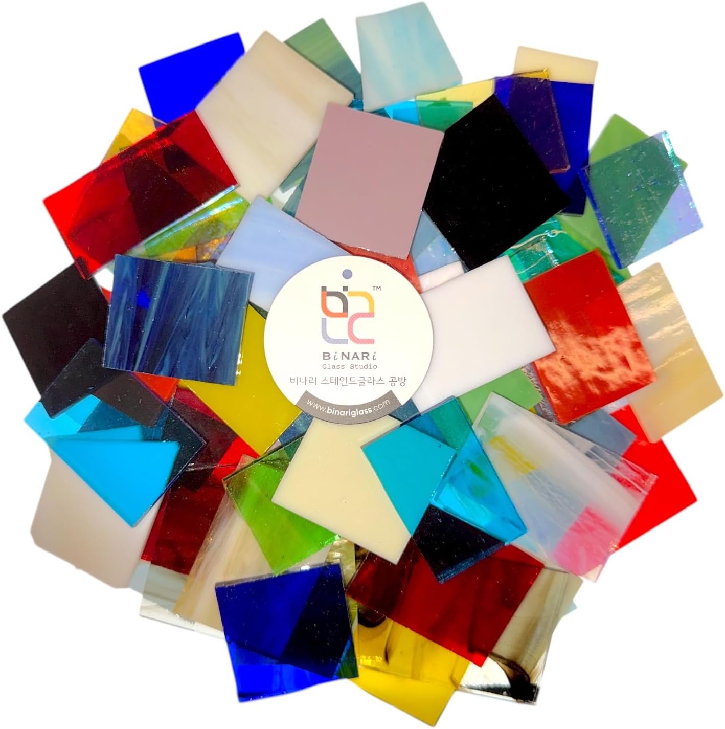 BiNARi | 1.5 LB Fusible Glass Scraps Pieces - Assorted Color COE 96 System 96 Variety Glass Shards for Fusing, Mosaics & Kiln Art
