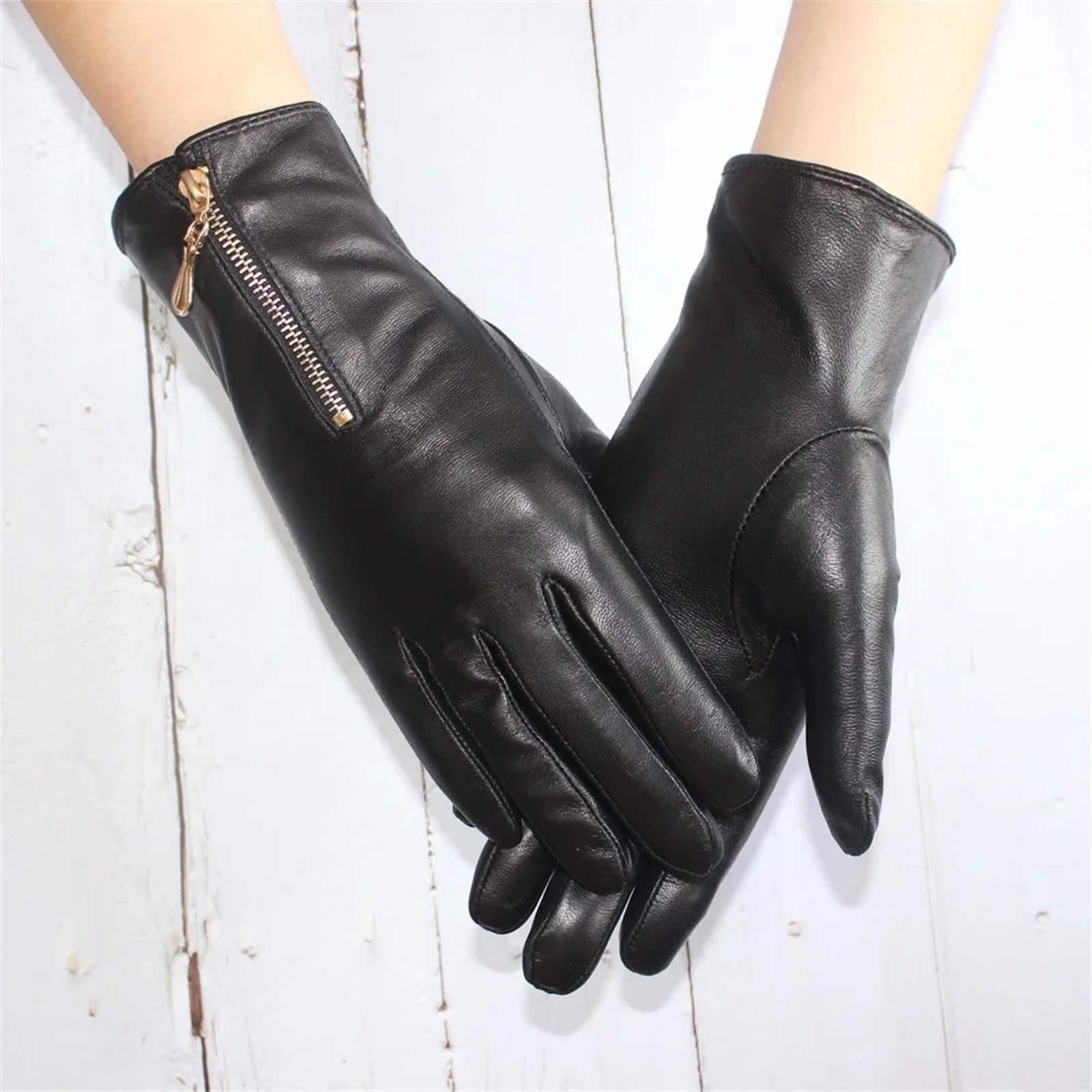 Guantes y manoplas Guantes de mujer con pantalla táctil cuero cremallera, cálidos guantes conducción for exteriores for otoño e invierno
