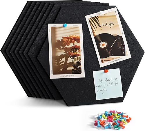 Tablón de anuncios grande de 12 pulgadas con 30 pasadores, paquete de 8 tableros de anuncios de fieltro hexagonal para oficina en casa, cocina,