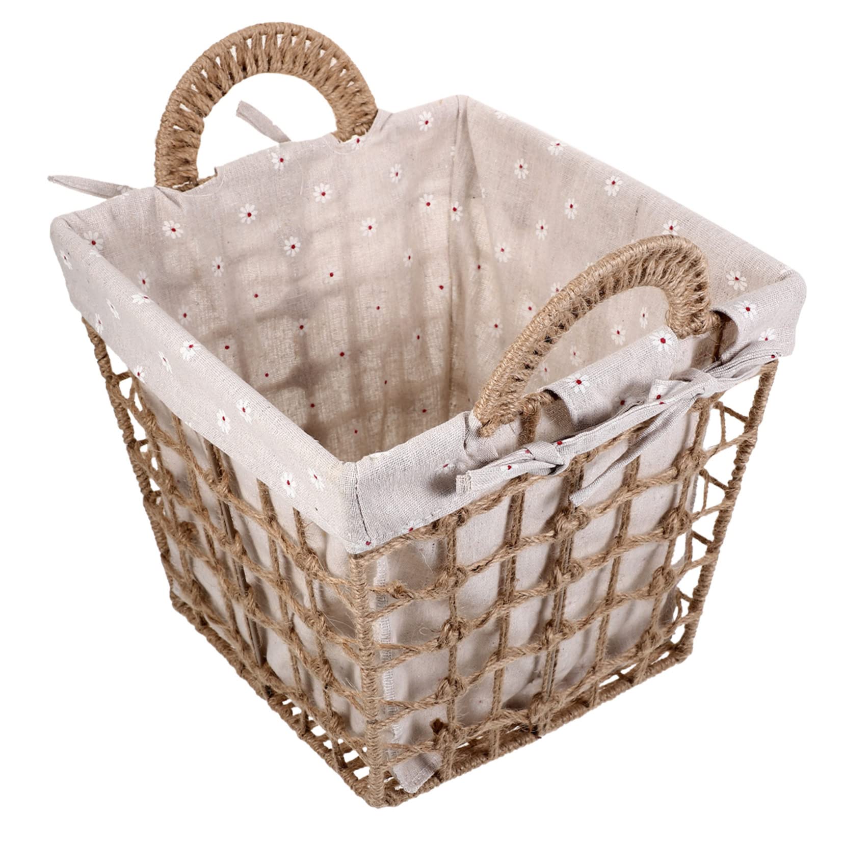 Panier de rangement jute tissé main avec doublure pour maison