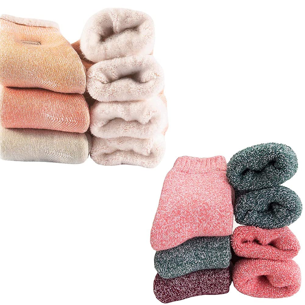Yoicy 2Pack Womens Super Thick Wool Socks Soft Warm Heavy Knit Winter Thermal Socks,Multicolor,One Size