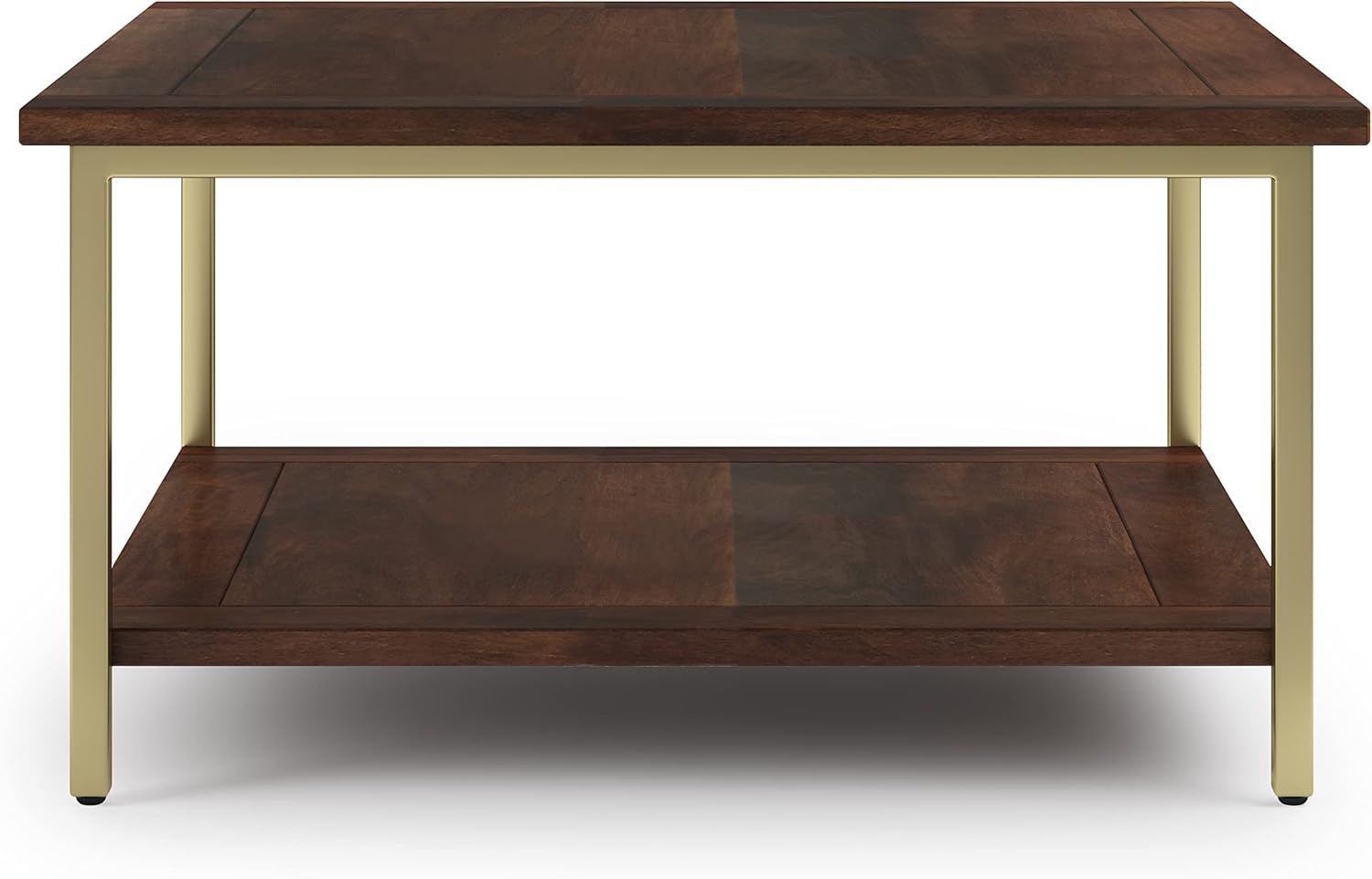 SIMPLIHOME Skyler SOLID MANGO WOOD and Metal 34 inch Wide Square Industrial Coffee Table in Dark Brown / Gold for the Living Room and Family Room