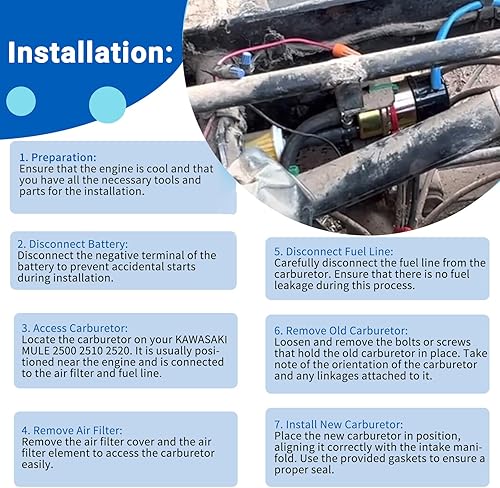 Miniatura 4 de Carburador compatible con KAWASAKI MULE 2500 2510 2520 1996-1999 Sustituye 15003-2509 Carb con juntas