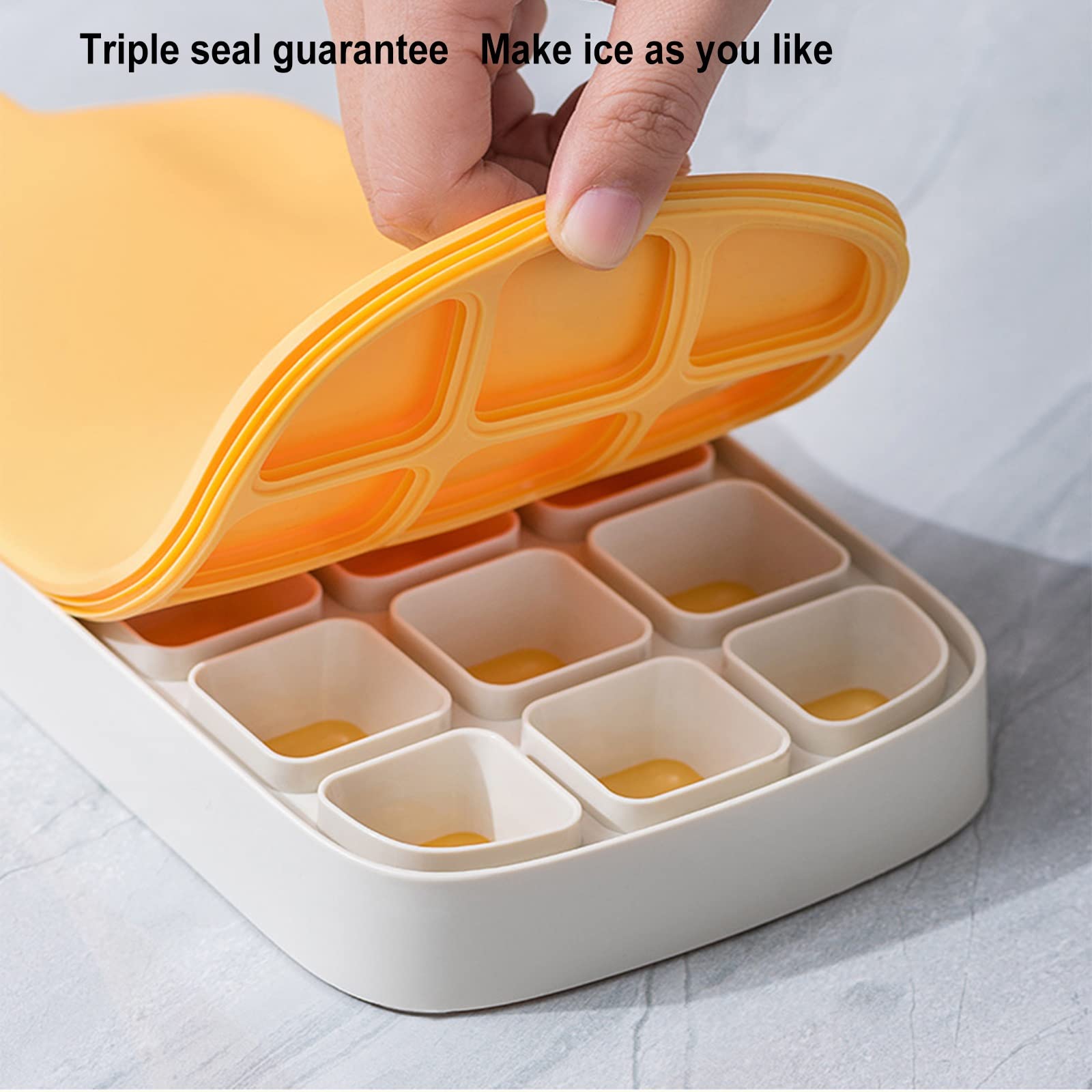 IMPREC Moldes De Cubitos De Hielo, Moldes Reutilizables De Silicona For 14 Cubitos De Hielo con Tapa Extraíble Resistente A Derrames Bandejas For Cubitos De Hielo con Tapas (Color : Yellow)