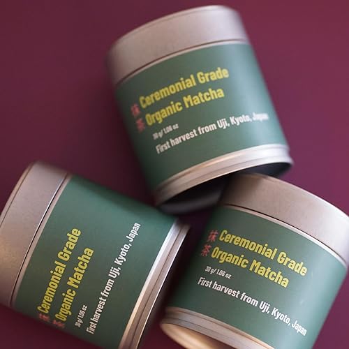 Miniatura 3 de By Shantea Polvo orgánico de matcha de grado ceremonial, lata de 1.06 oz, rico en antioxidantes, procedente de Uji, Japón, tradicionalmente molido a