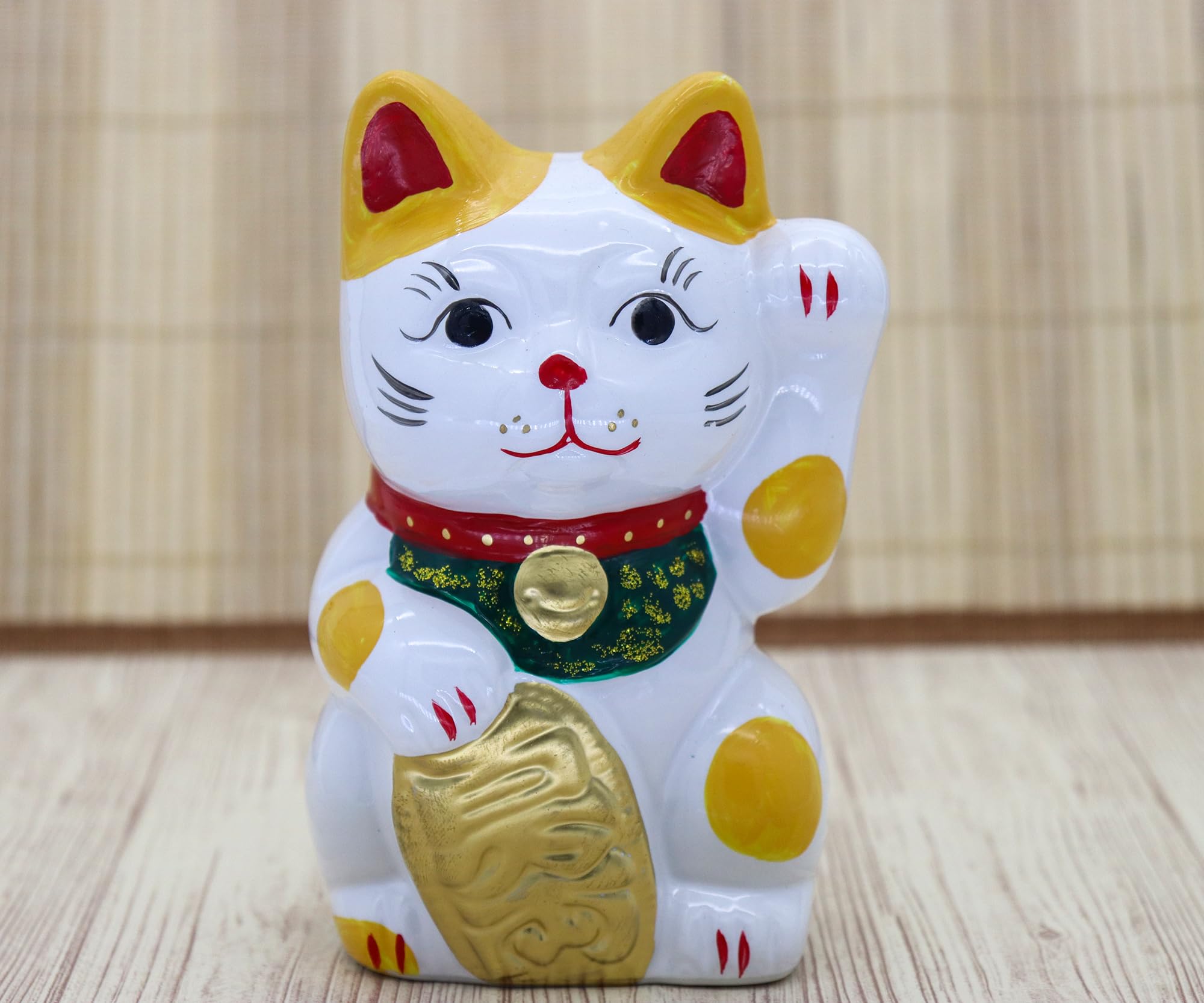057 瀬戸焼　陶器製 招き猫　ガラス目 貯金箱 昭和レトロ Amazon | クラフトマンハウス 招き猫 貯金箱(中)瀬戸焼 開運 黄ぶち