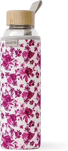 Miniatura 1 de Apana Botellas de agua de vidrio para yoga, sin BPA, funda antideslizante, tapa a prueba de fugas, reutilizable, 19 onzas y 32 onzas, botella de