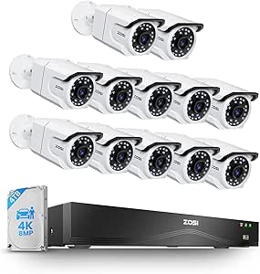 ZOSI 32CH 4K PoE Security Camera System,12pcs 8MP Outdoor Indoor Cameras,One-Way Audio,Person/Vehicle Detection,People Counting,Dual Disk Backup,16Port 32-Channel NVR with 4TB HDD for 24/7 Recording asin的图片