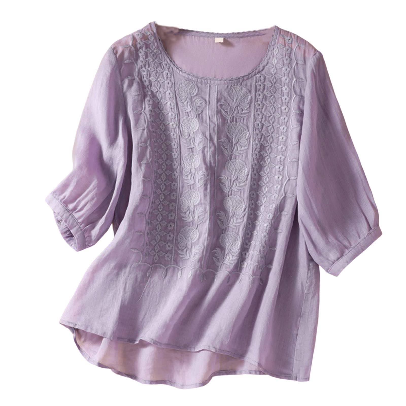 NUSGEAR Camisa Manga Corta Mujer Verano 2023 Moda Algodón y Lino Color sólido Camisa Blusa Casual Cuello en V Basica Camiseta Elegant Suelto Oficina Tops Cómodo T-Shirt Original tee