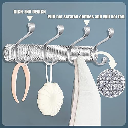 Miniatura 10 de BlackFish Perchero montado en la pared, diamantes de imitación plateados brillantes, cuatro ganchos resistentes, perchero independiente, perchero