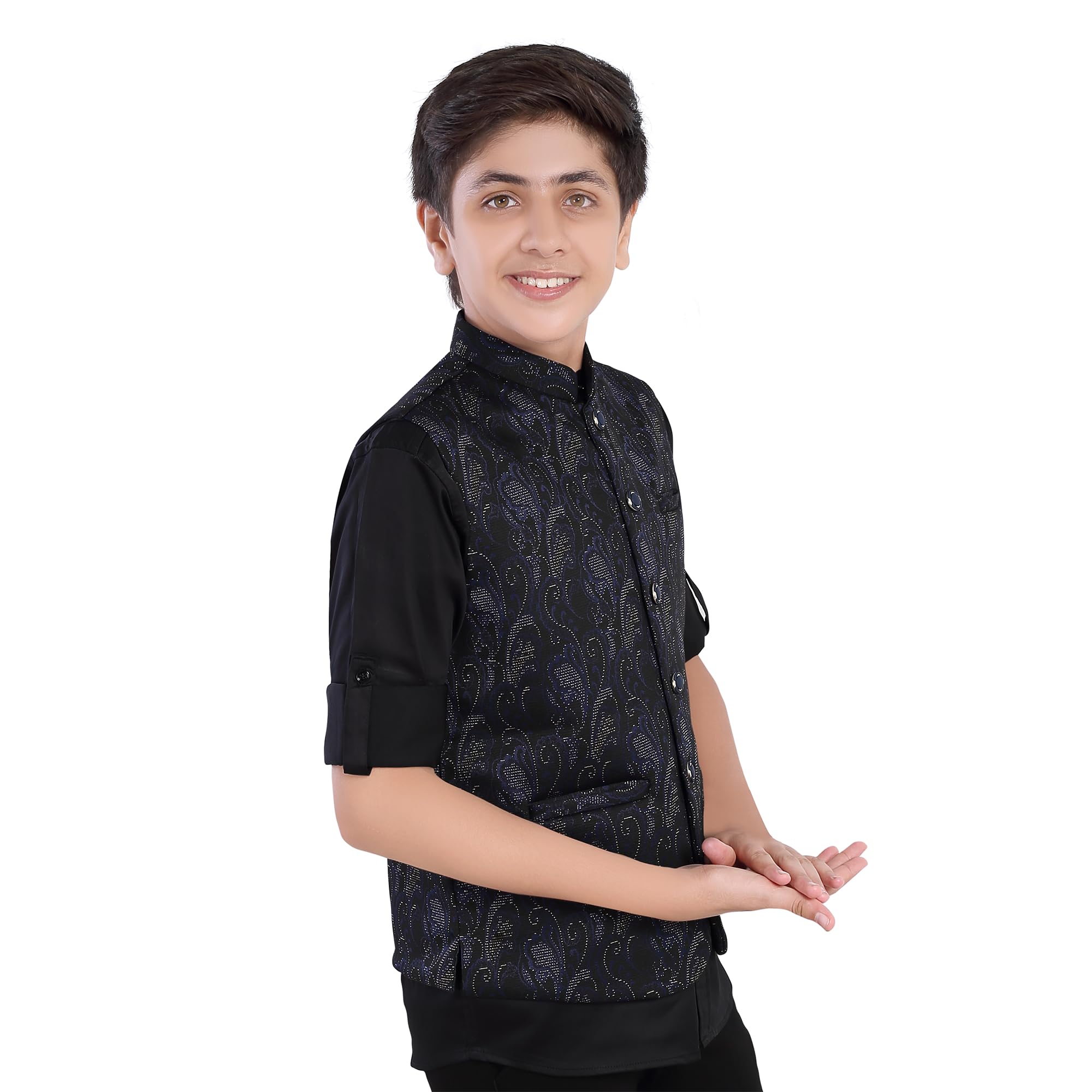 CHARCHIT Boys RoyalBlue Printed Nehru Jacket and Shirt 2