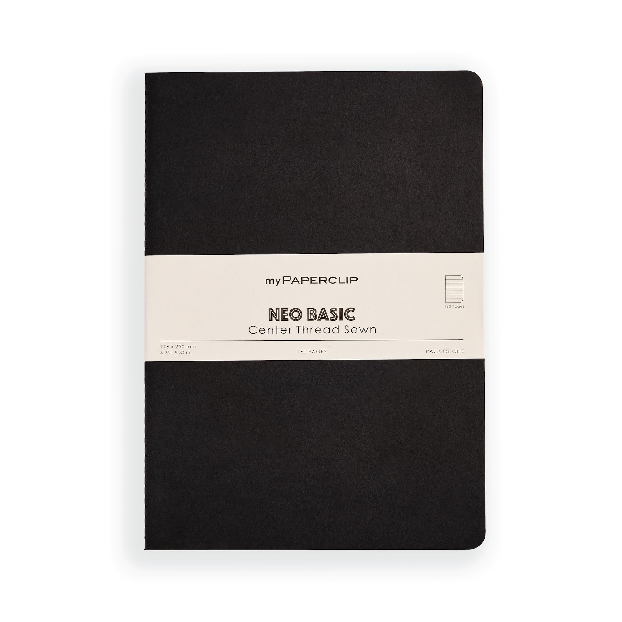myPAPERCLIP NeoBasic B5 Ruled Notebook | 160 Pages, 80 GSM, 250 GSM Soft Cover, B5 (6.93 x 9.84 in) | Black