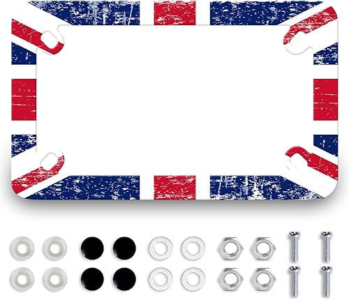 Marco de placa de matrícula con bandera británica vintage de acero inoxidable del Reino Unido, soporte para placa de motocicleta, soporte para placa