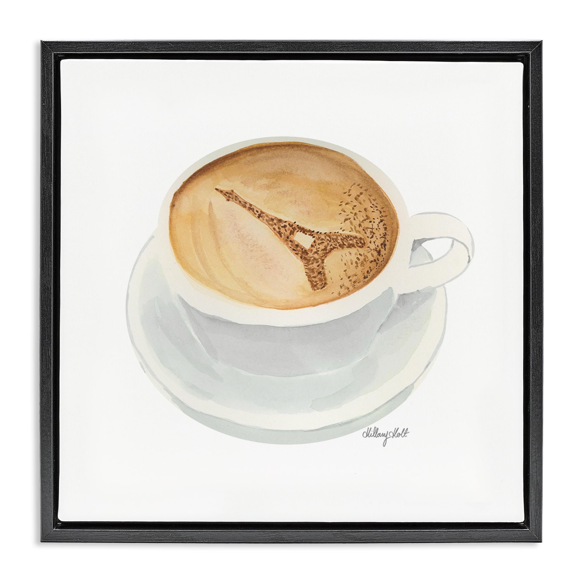 Stupell Industries Jet Black (Matte) 'Eiffel Tower Latte'| Floating Frame Canvas Art