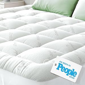 Bamboo Mattress Topper Queen Size - Thick Cooling Breathable Pillow Top Mattress Pad for Back Pain Relief - Deep Pocket Topper Fits 8-20 Inches (60x80 Inches, White)