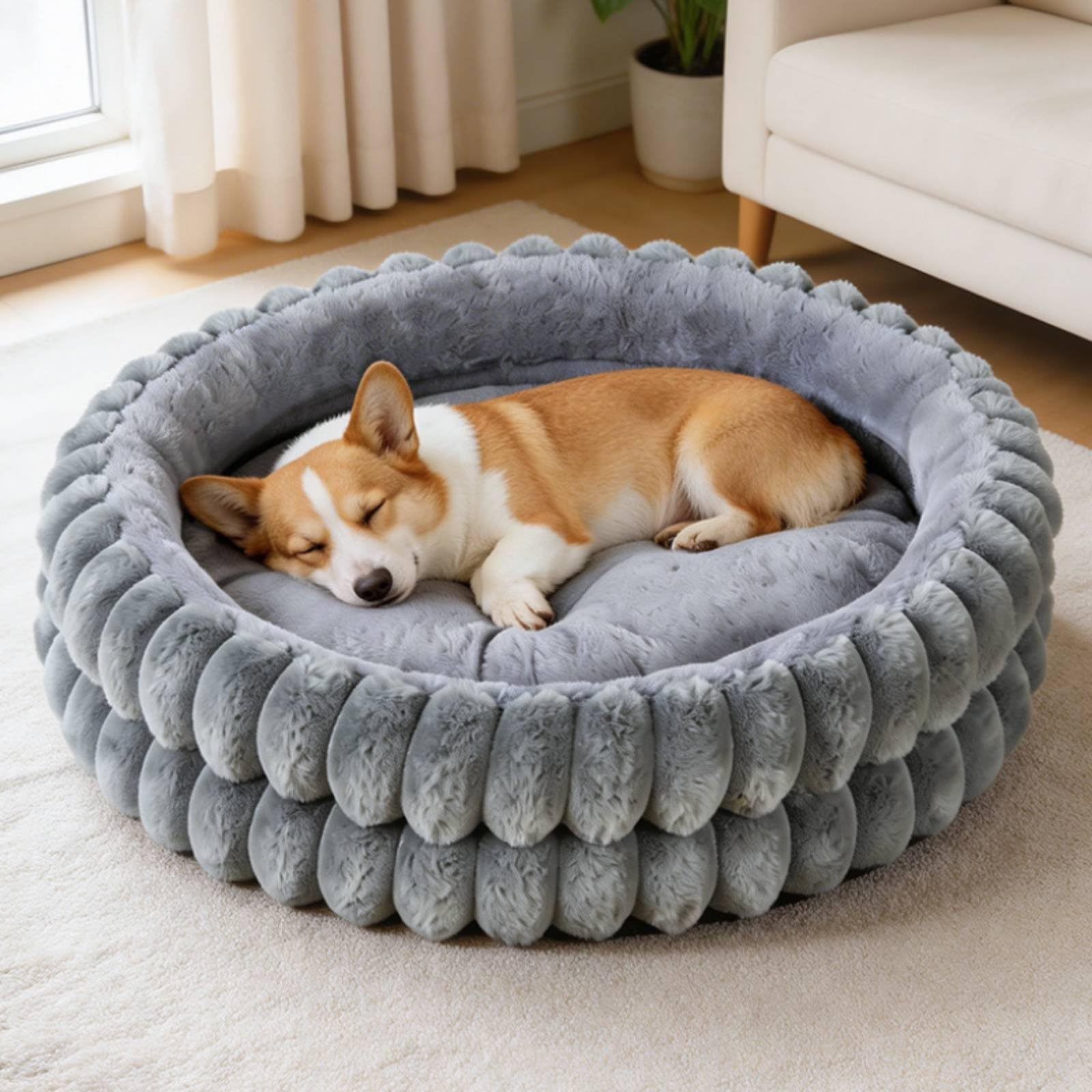 predolo Cojín Nido de Doble Capa Cálida y Acogedora Extra Suave para Perros Pequeños, Cachorros, Interior, Suelo, Gris, 60CM