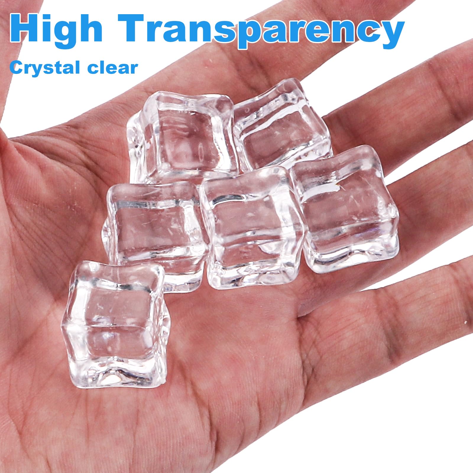 200 cubitos de hielo decorativos reutilizables, 18 mm de plástico artificial, cubos de hielo artificiales transparentes, cubos de hielo de plástico, para centros de mesa, accesorios