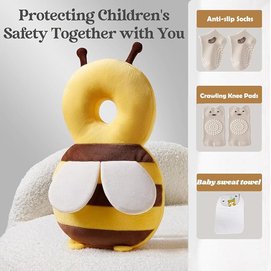 Baby Head Protector Backpack, Toddler Baby Head Protection Backpack with Baby Knee Pads Alarm Function for Walking & Crawling, Soft, Breathable and Wearing Safety Baby Head Protector - Yellow Bee - image 5