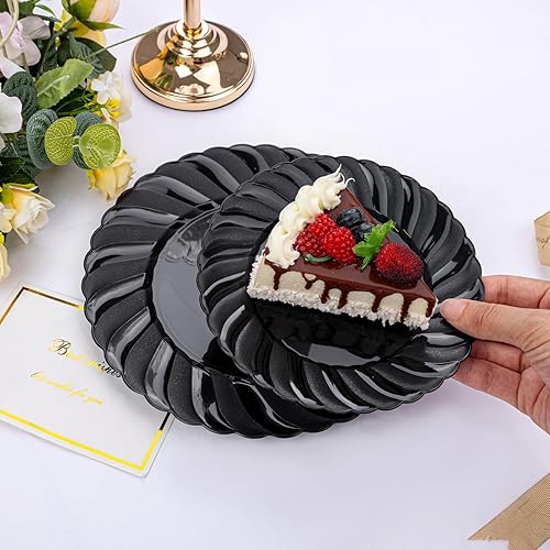 Miniatura 3 de U-QE 100 platos de plástico negro, platos desechables negros resistentes, que incluyen 50 platos llanos de 9 pulgadas y 50 platos de postre de 6.5