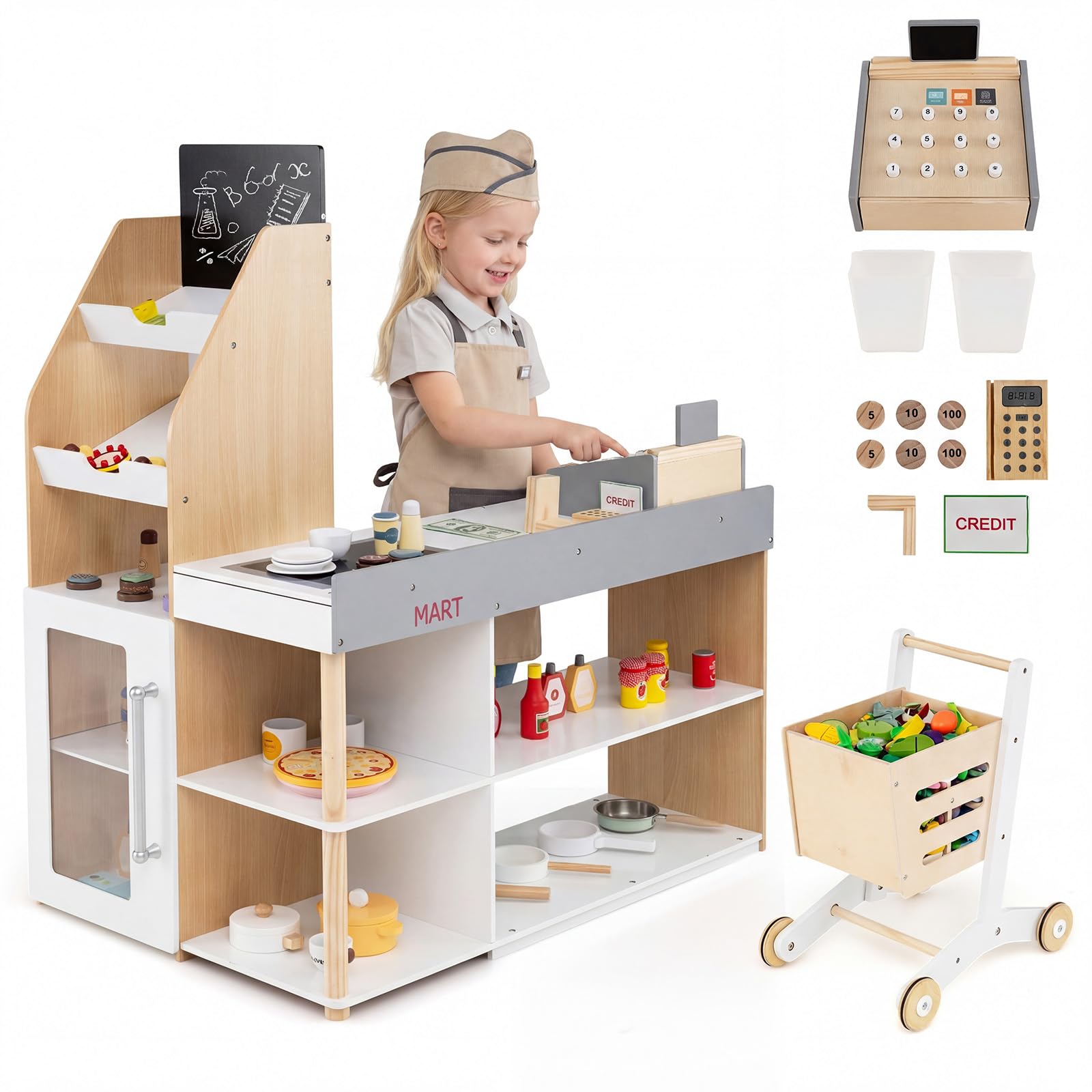 Amazon.com: HONEY JOY Kids Grocery Store Playset, Wooden Grocery
