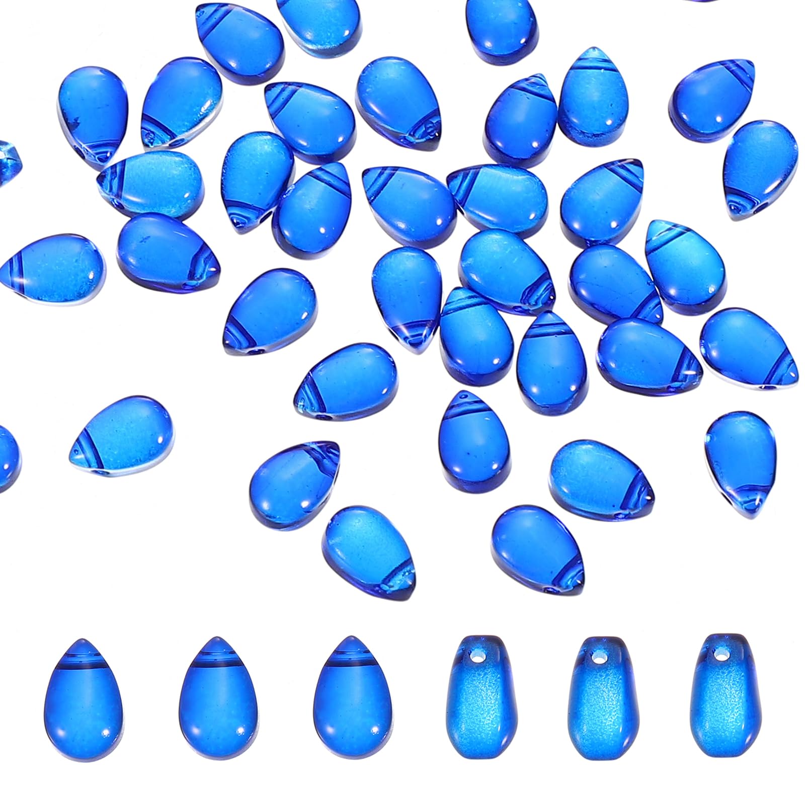 PATIKIL Czech Glass Teardrop Beads, 50 Pcs Top Drilled Clear Glass Seed Beads Crystal Puffed Raindrop Beads, Light Blue, 6x9mm