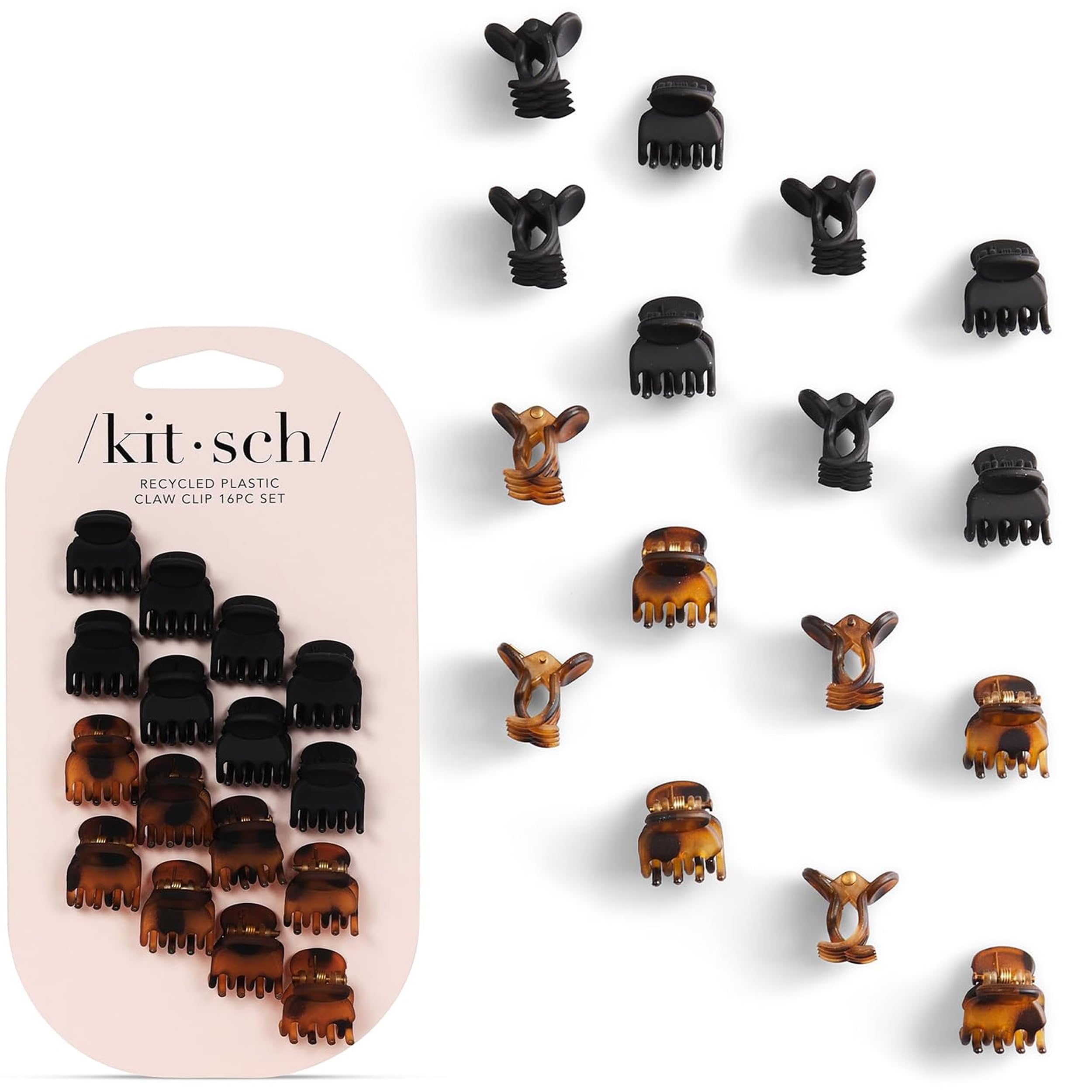 Kitsch Mini Claw Clips for Women - Stylish Small Hair Clips for Kids | Stays In Place Without Pulling or Snagging | Durable & Sturdy Plastic | Ideal Gifts for Women - Tortoise & Black, 16 Pcs