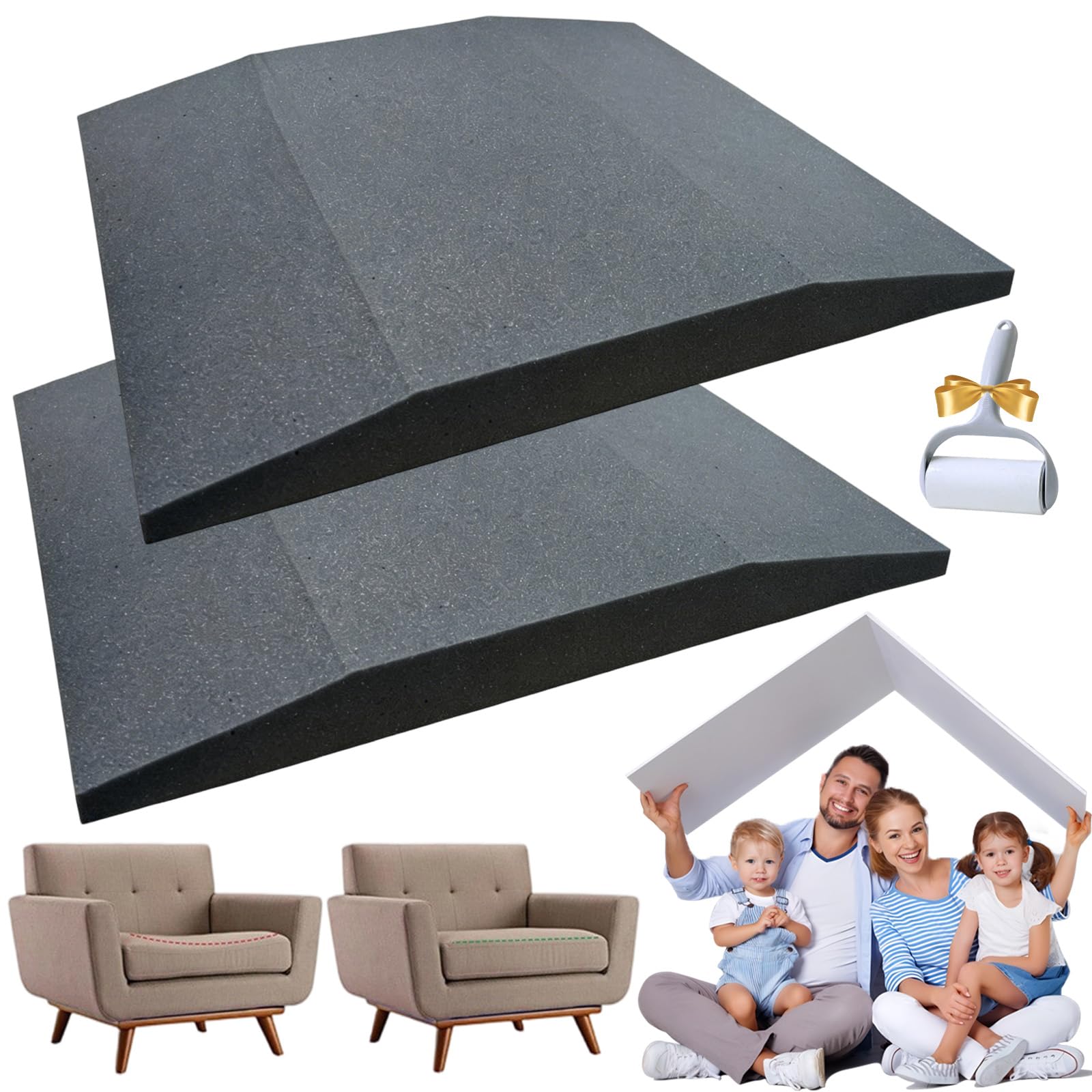Couch Cushion Support For Sagging Seat, 50×50cm Sofa Cushion Support For Sagging Seat, Sofa Support Boards, High Density Foam Sofa Seat Support For Loveseats Chairs Couch (2 Black,Trapezoidal)