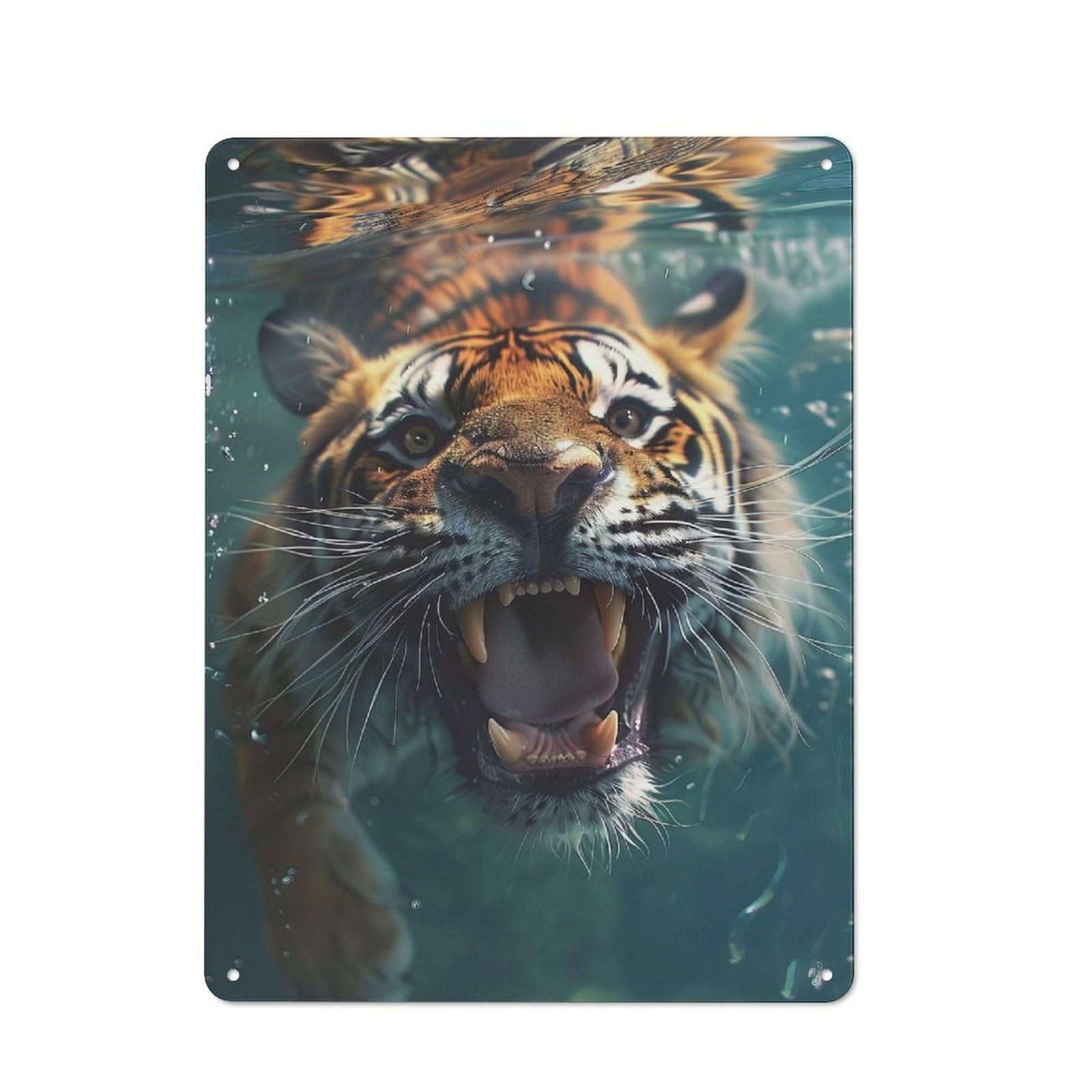Junmoney Tiger Sea Retro Tin Wall Plaque 40X30cm For Garage Or Workshop, A Metal Wall Feature For Garages And Tool Rooms