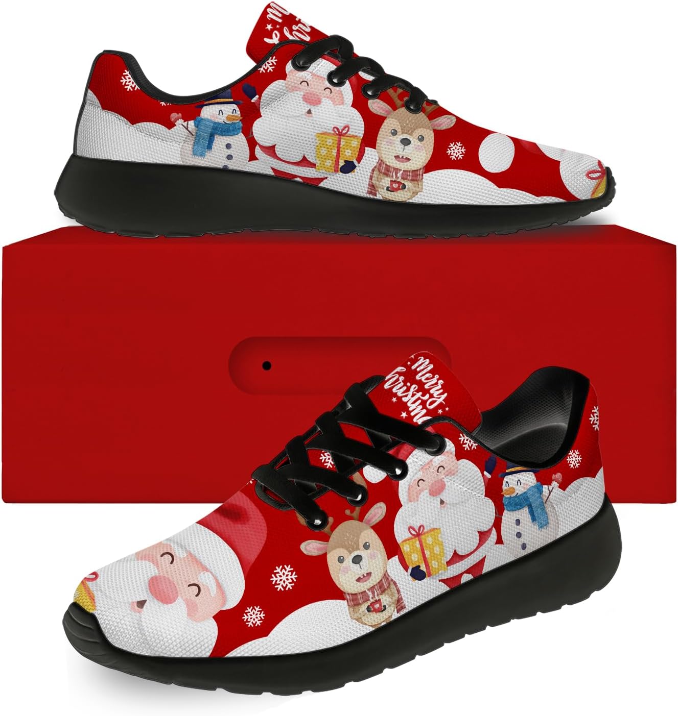 horethy Christmas Shoes for Women Men Running Comfort Lightweight Walking Tennis Sneakers Santa Shoes Gifts for Boy Girl
