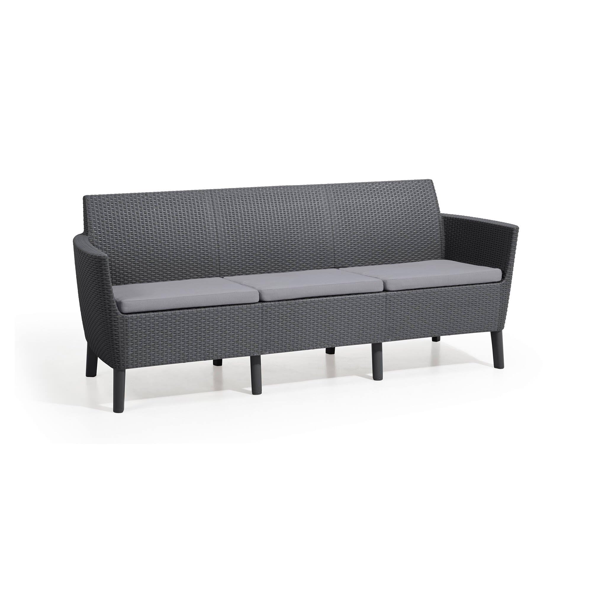 Dmora Divano da Esterno Tufino 66.5x187 cm Nero Antracite 3 Posti Resistente ai Raggi uv, Cuscini Inclusi