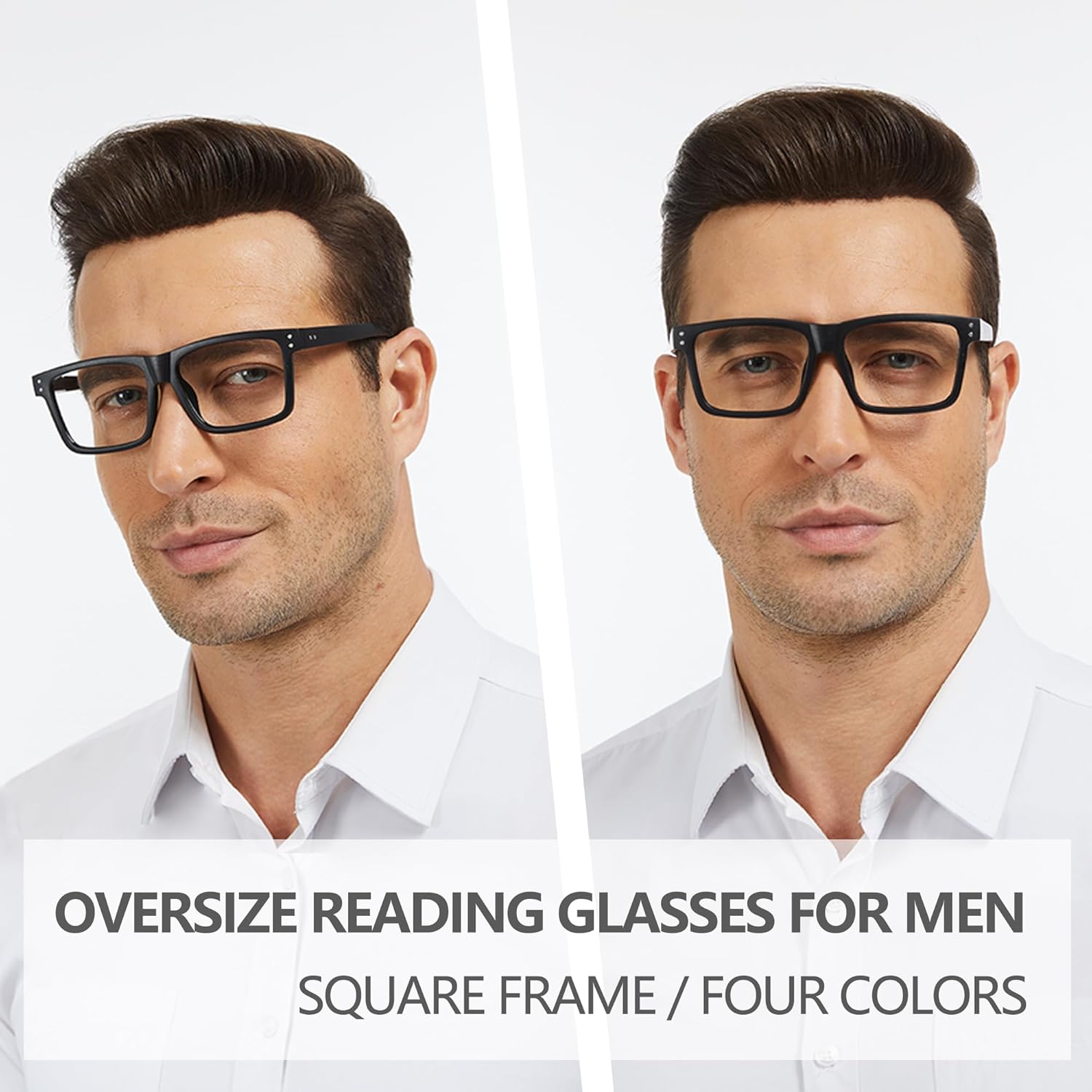 Reading Glasses for Men - 4 pack Classic Square TR Frame Readers with Spring Hinge - Image 2